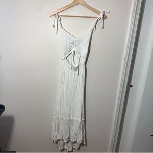 Hollister White Tie-front Midi Dress with Tie Spaghetti Straps